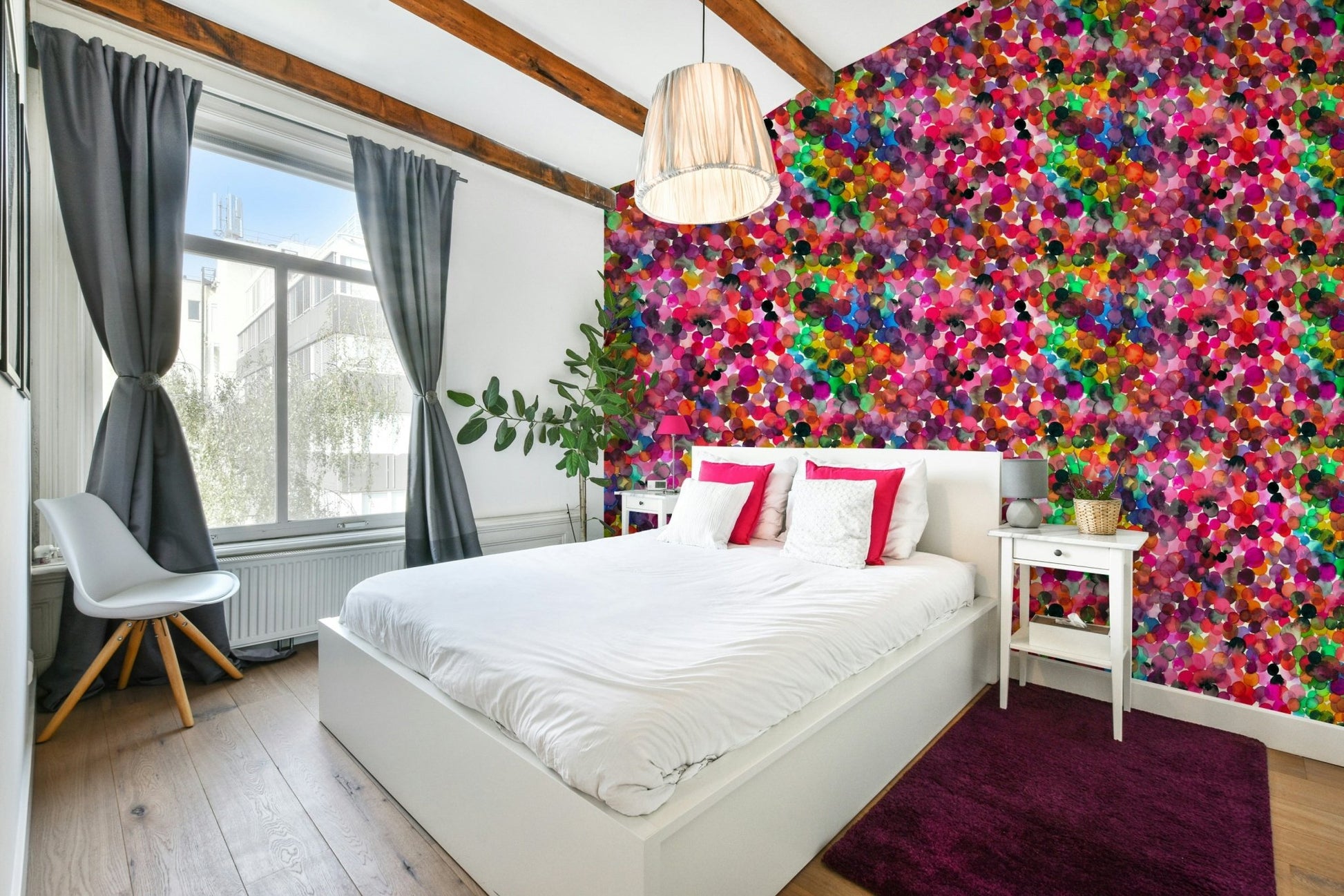 Artistic watercolor wall mural with dot design

