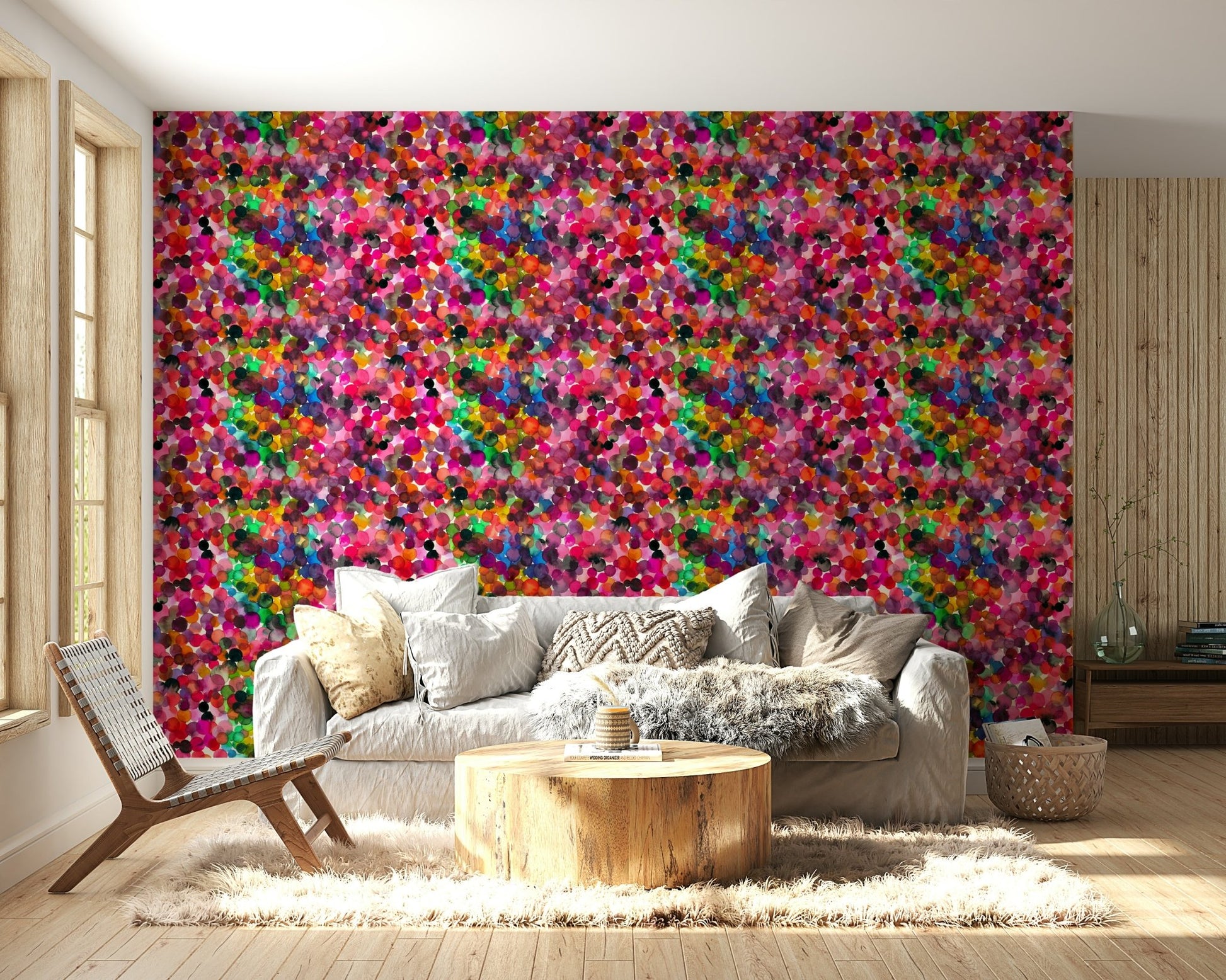 Wallpaper for walls with layered watercolor dots

