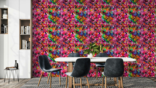 Overlapped watercolor art dots wallpaper on wall

