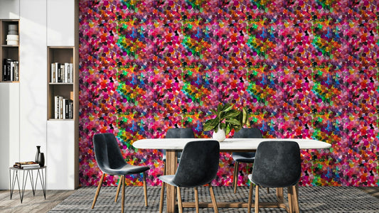 Overlapped watercolor art dots wallpaper on wall

