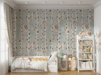 Blue birch tree wallpaper with owls
