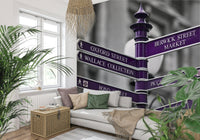 Oxford Circus Sign street directional post in vivid purple wallpaper.
