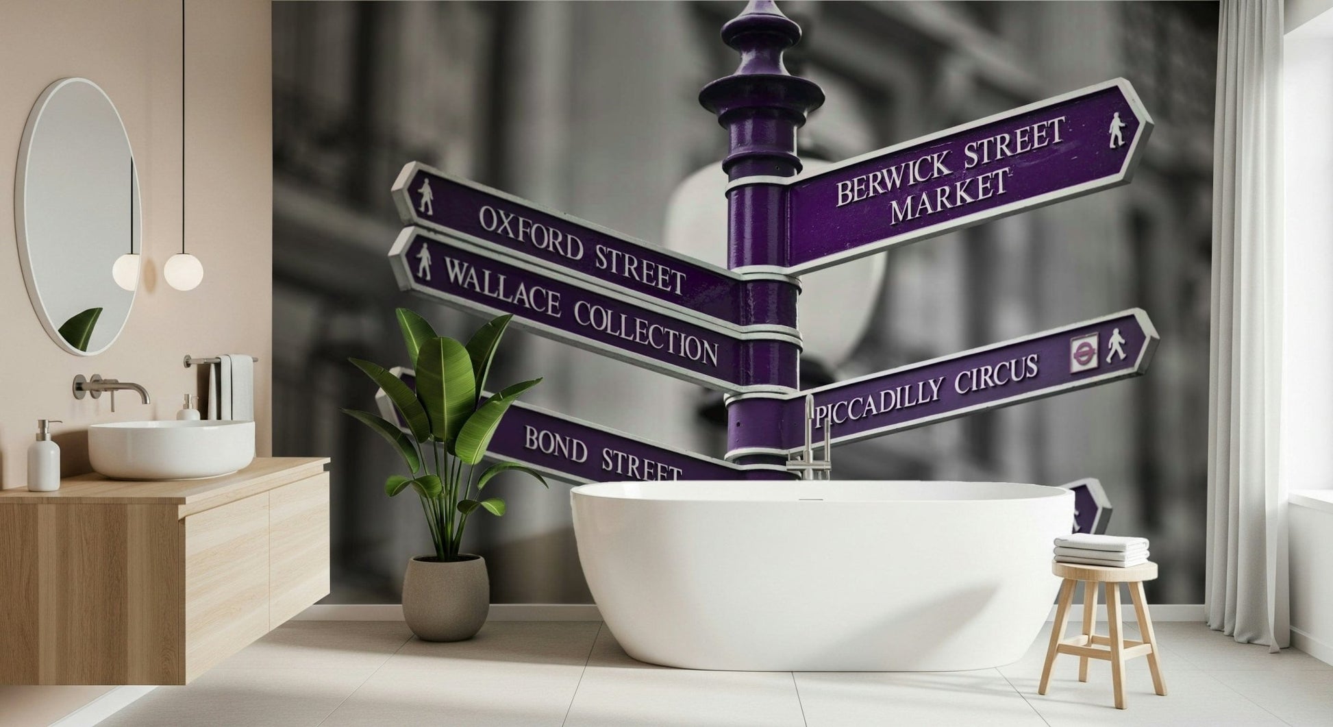 Directional marker wallpaper, highlighting major London destinations.