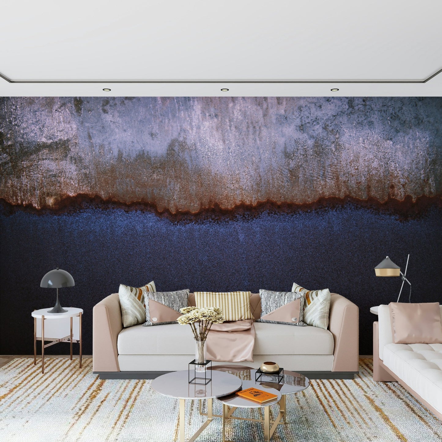 Oxidized Horizon Wall Mural installed in a chic, minimalist entryway.