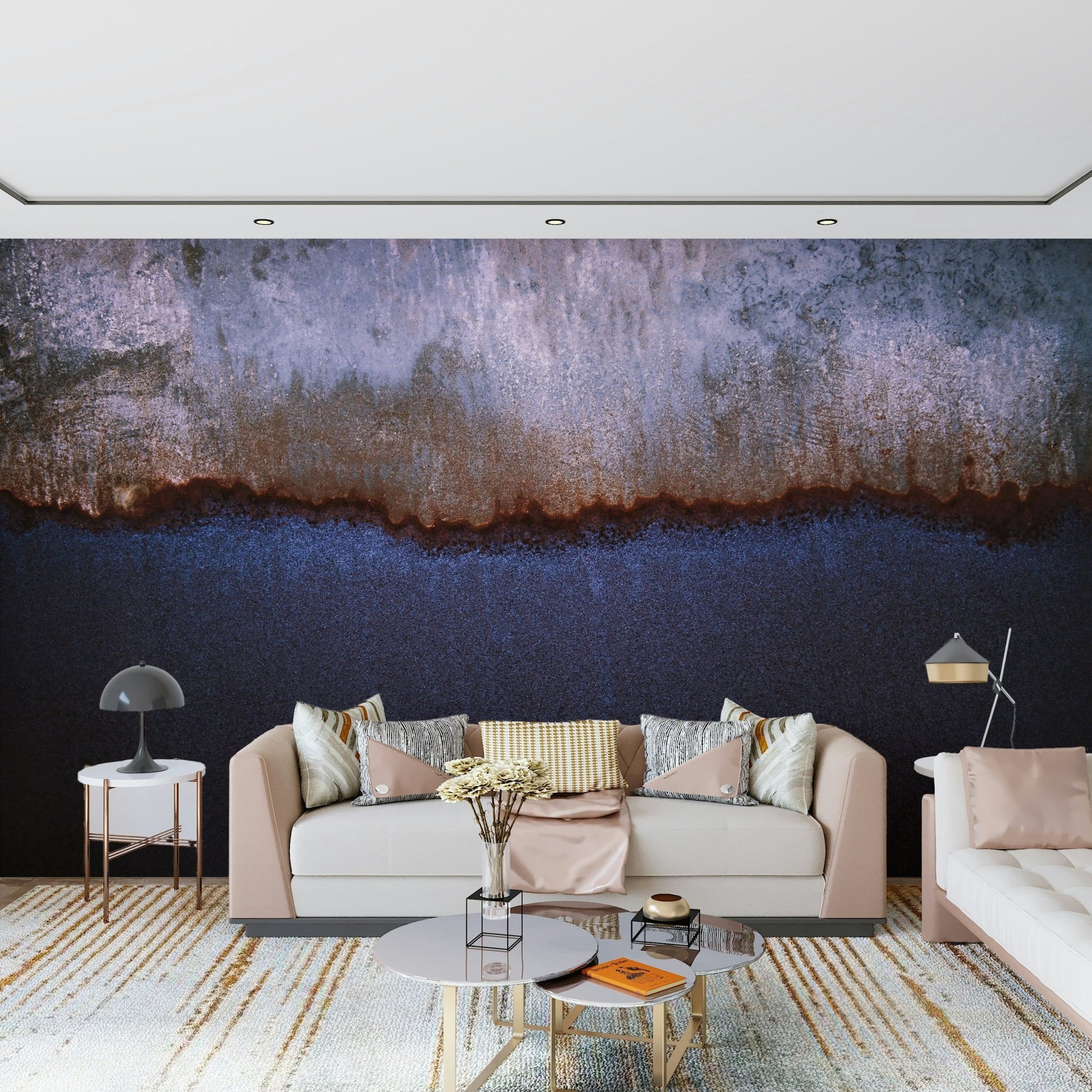 Oxidized Horizon Wall Mural installed in a chic, minimalist entryway.