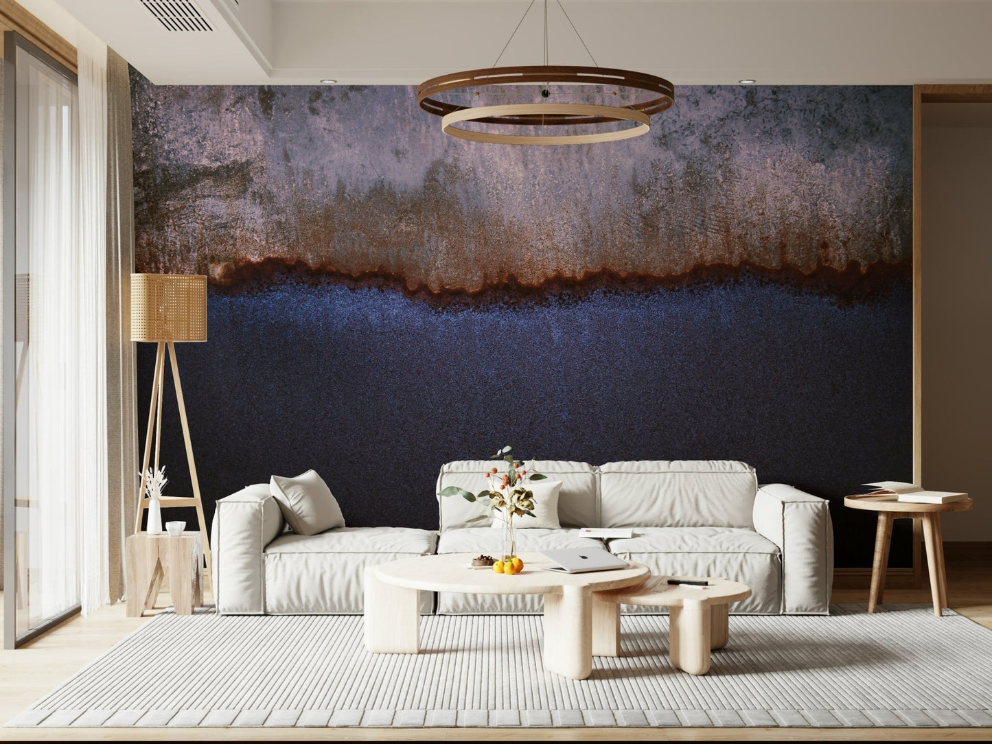 Contemporary office space with the Oxidized Horizon Wall Mural backdrop.