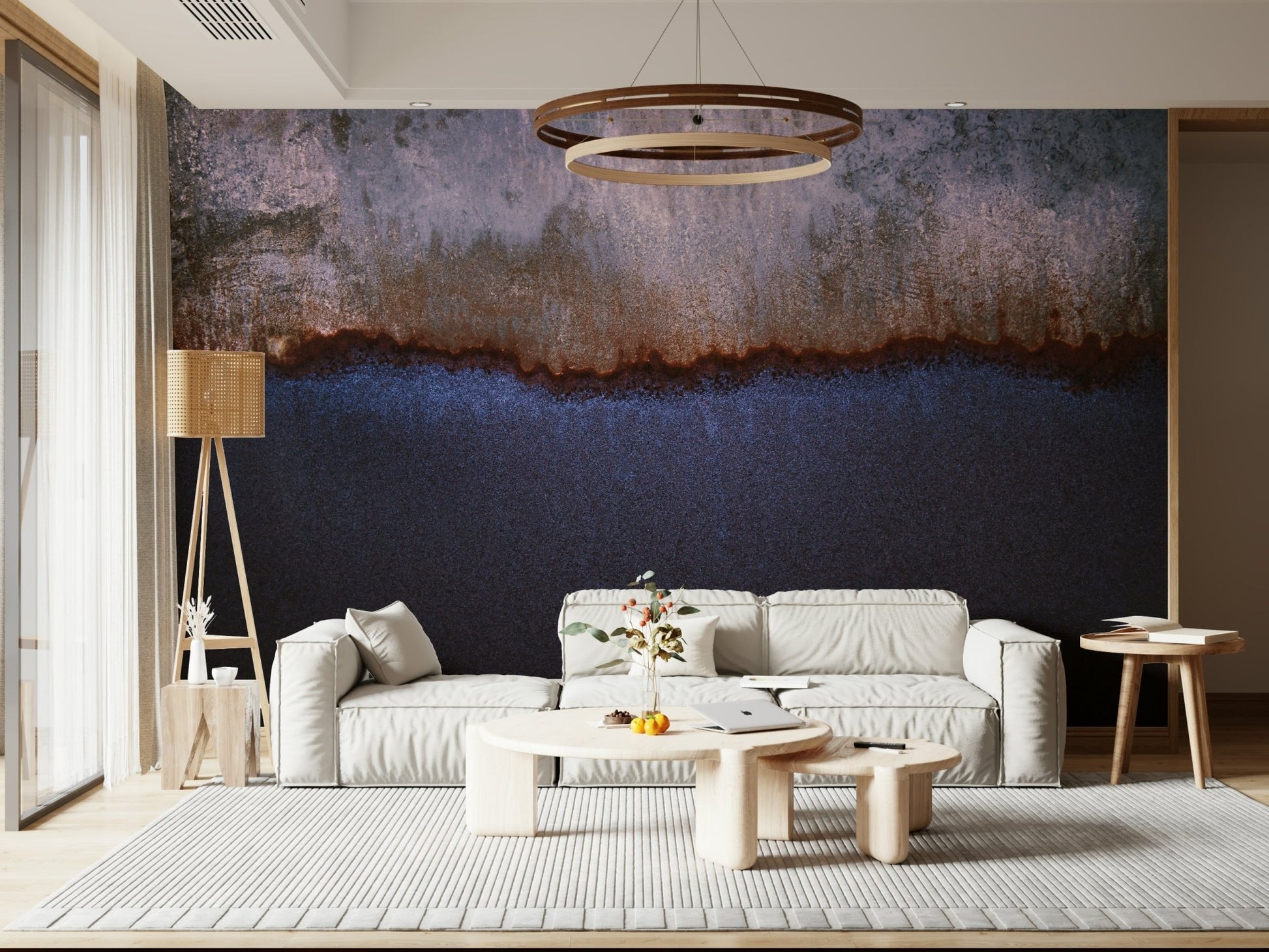 Contemporary office space with the Oxidized Horizon Wall Mural backdrop.
