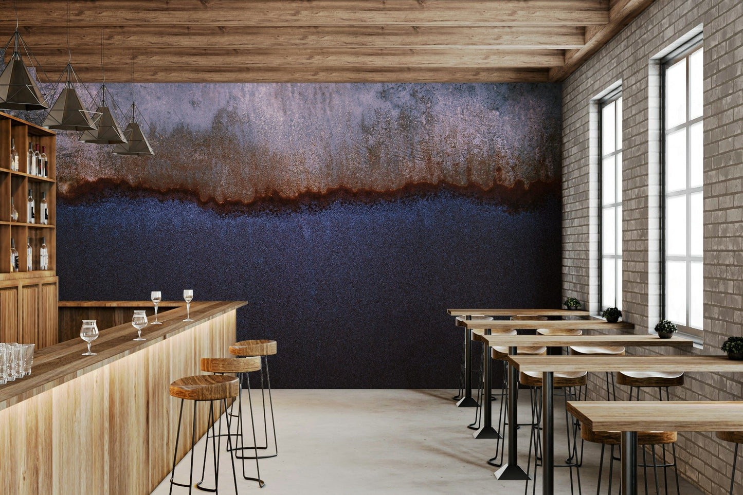 Simple installation of peel and stick wallpaper Oxidized Horizon.