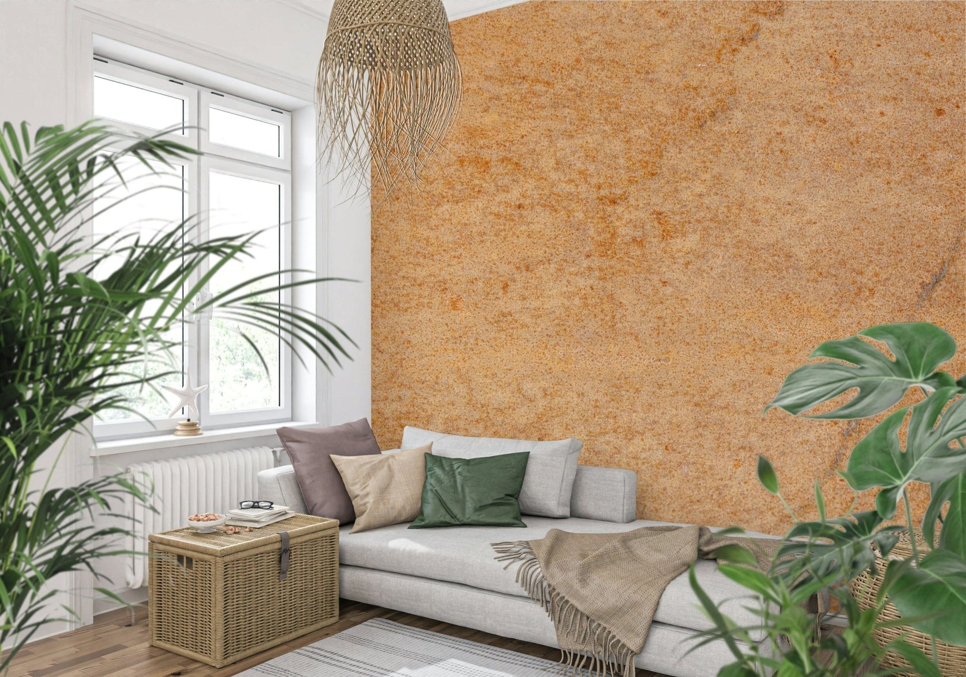 Artistic rendering of the distressed, industrial look of the wallpaper for walls., GD6183