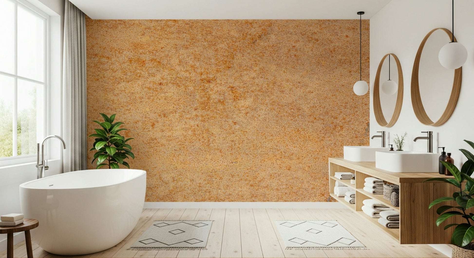 Full living room view showcasing the Oxidized Texture Wall Mural on an accent wall., GD6183