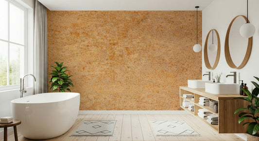 Full living room view showcasing the Oxidized Texture Wall Mural on an accent wall.