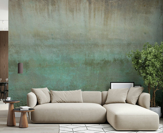Aged turquoise Oxidized Wall Art wallcovering design backdrop.