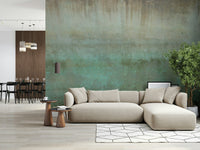 Aged turquoise Oxidized Wall Art wallcovering design backdrop.