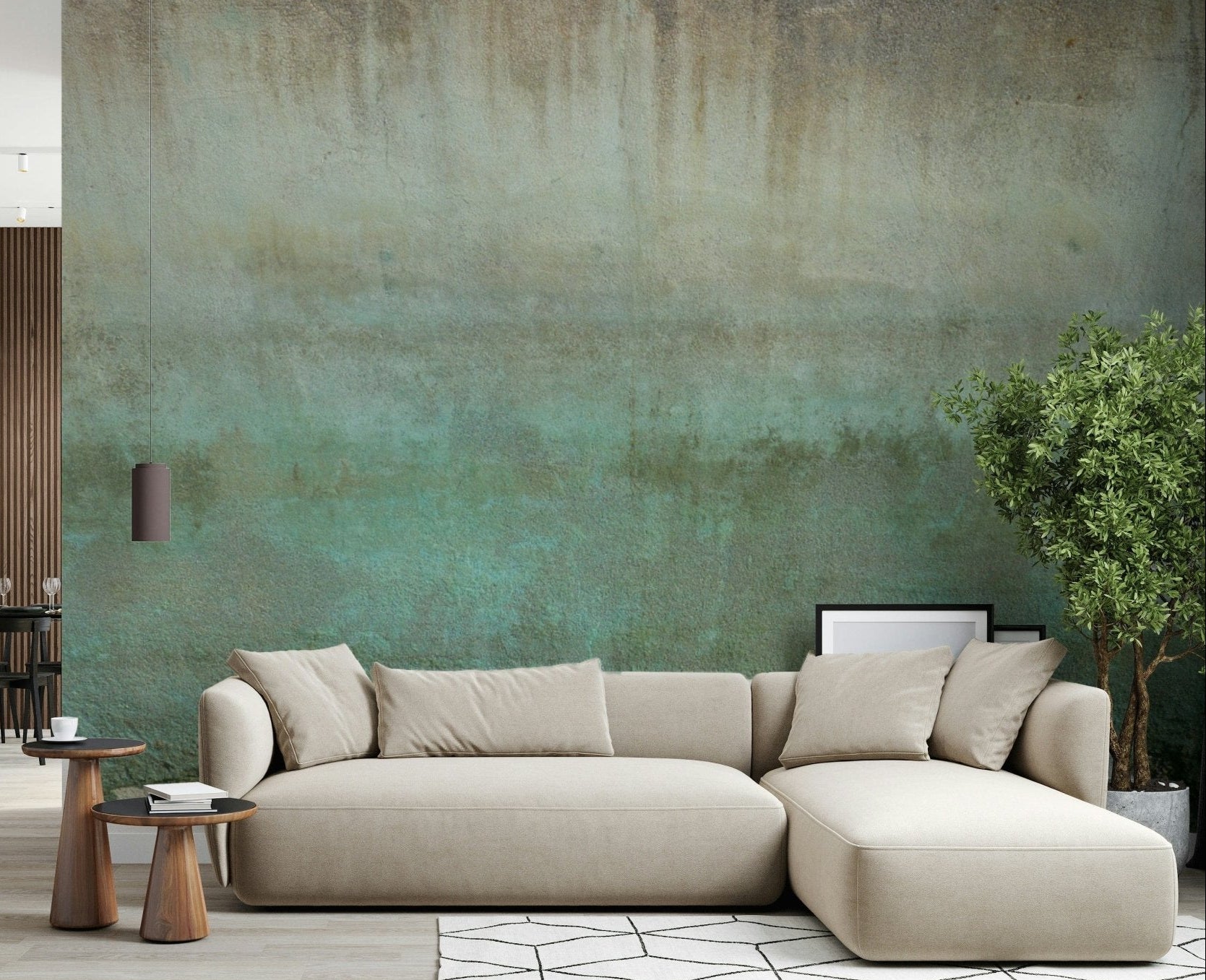 Aged turquoise Oxidized Wall Art wallcovering design backdrop., GD7146