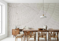 Oyster Shell Echo Wall Mural creating a bright, textured coastal living room.