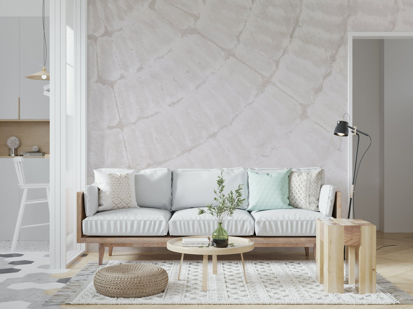 The layered, aquatic pattern of the Oyster Shell Echo wallpaper for walls.