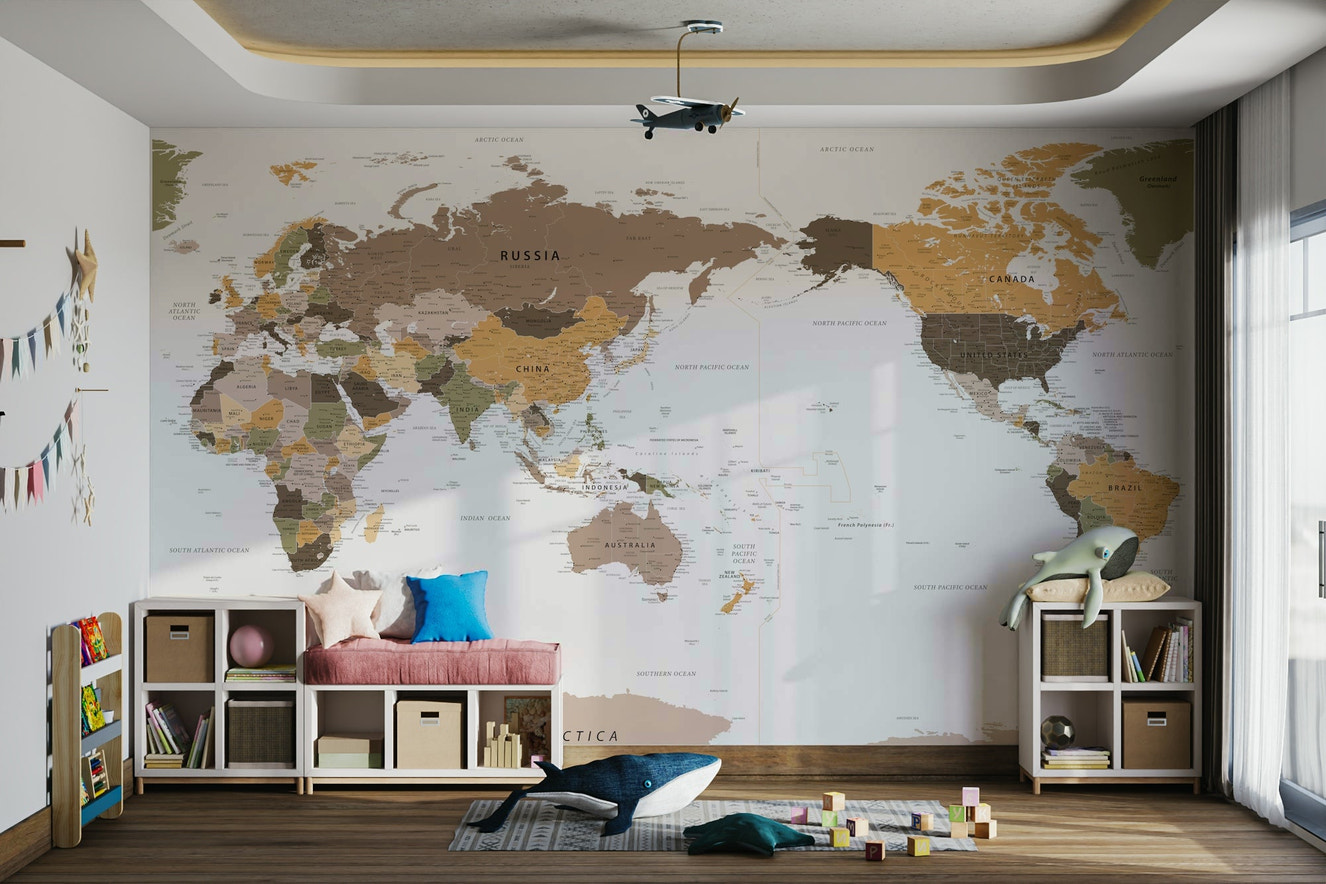 Pacific Centered Travel Map Wall Mural full view

