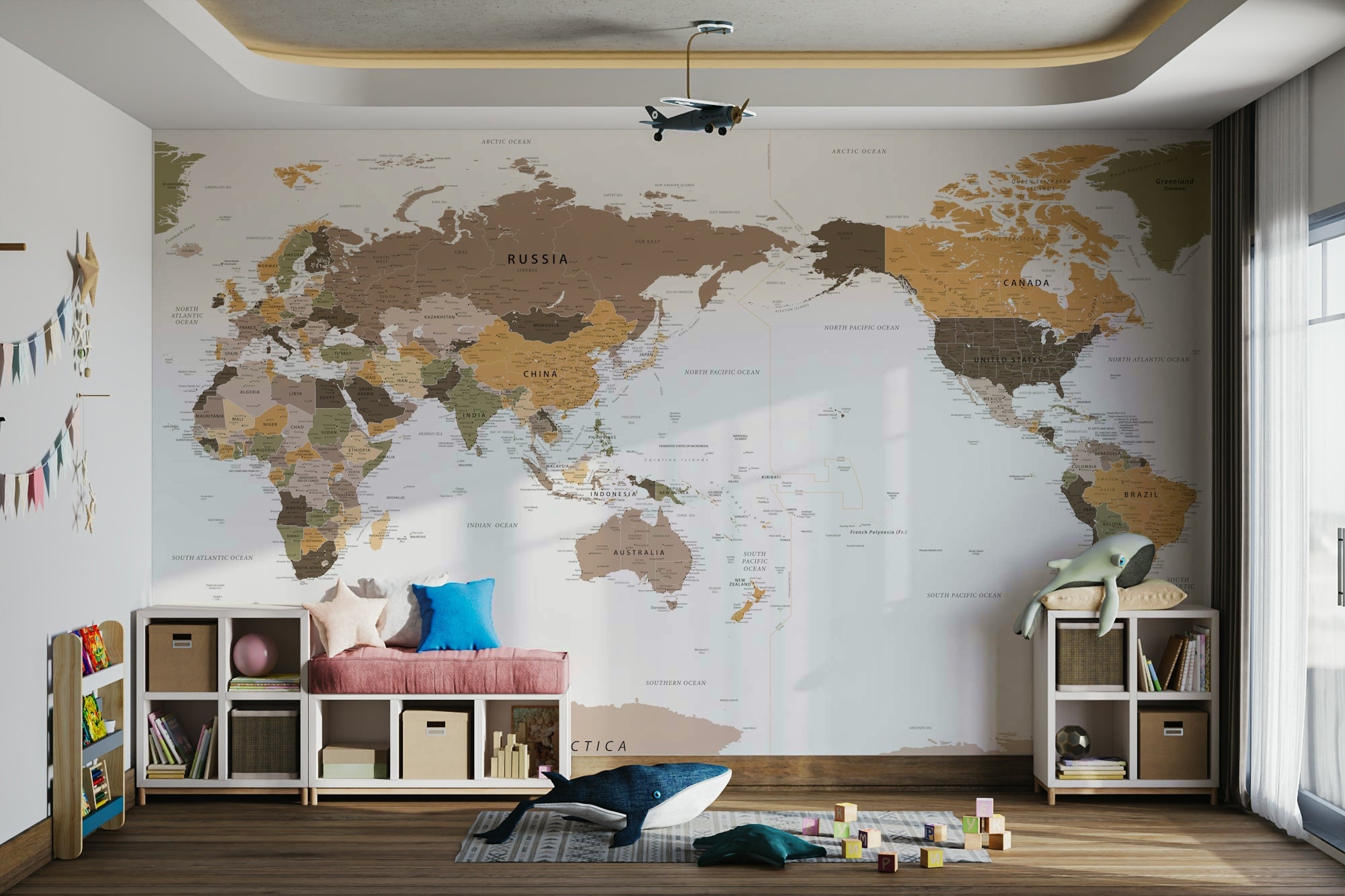 Pacific Centered Travel Map Wall Mural full view GD543

