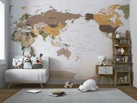 Detailed Pacific-centered map mural wallpaper

