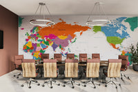 Close-up of colorful world map mural wallpaper