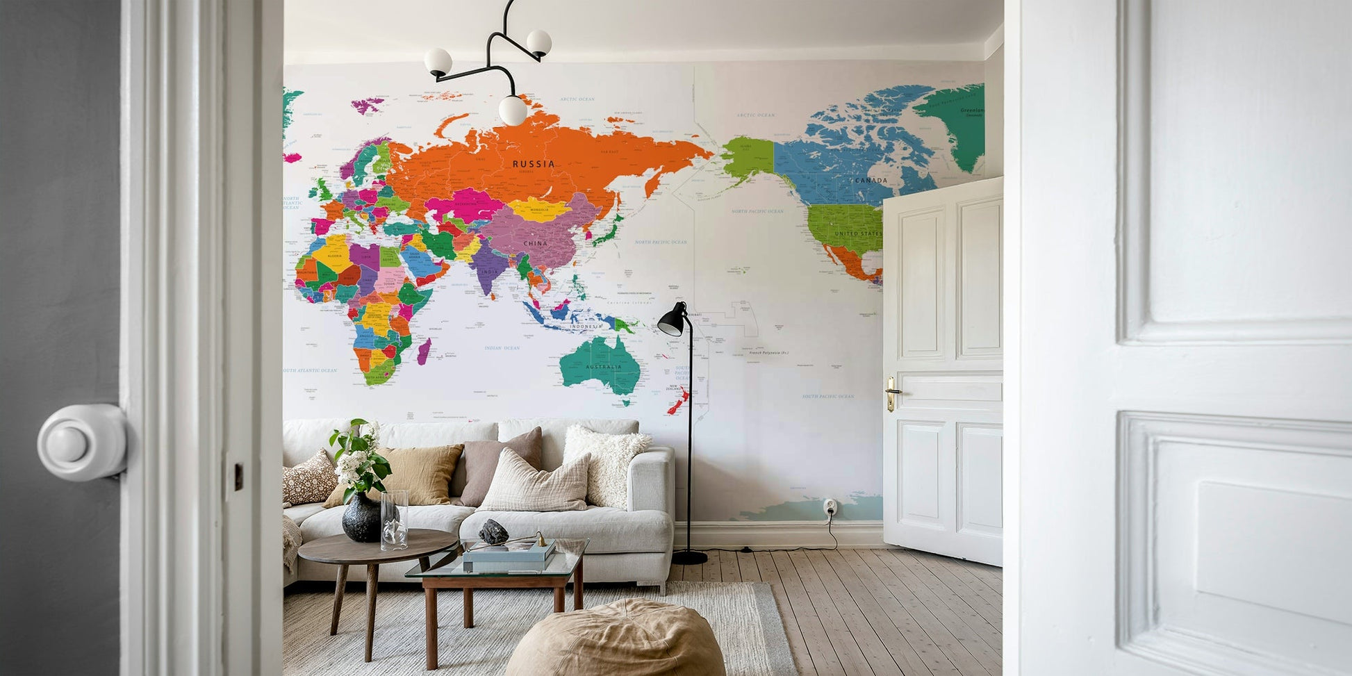 Playful educational mural wallpaper close-up