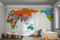 Office wall with vibrant map mural design