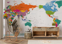Educational world map wallpaper for walls