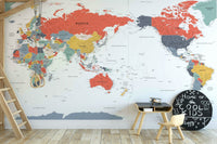 Educational world map wallpaper for walls