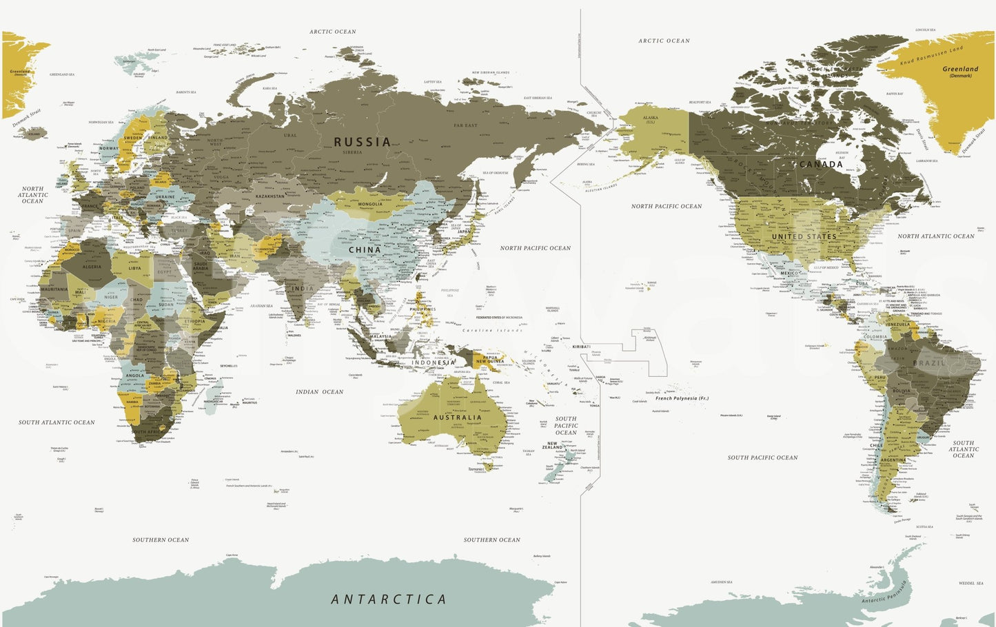 Sophisticated olive green map mural wallpaper pattern


