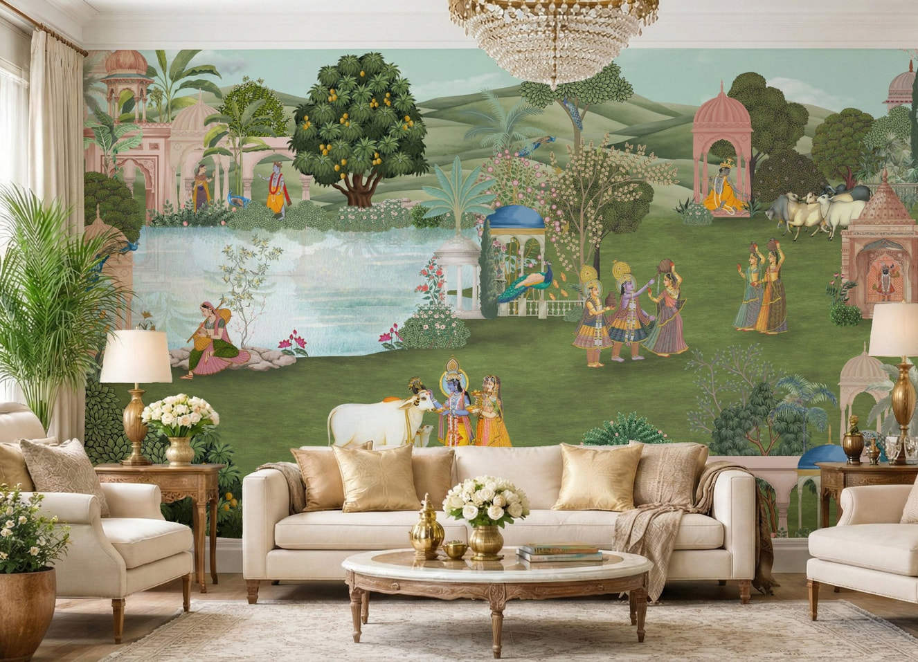 Pahari Peacocks Wall Mural
