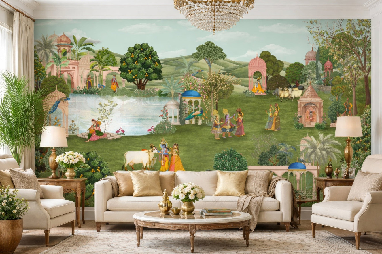 Pahari Peacocks Wall Mural
