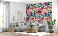 A beautiful painted floral wallpaper mural with artistic brushstrokes.

