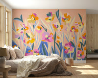 Bohemian style Painted Blossom Garden wallpaper mural home decor.