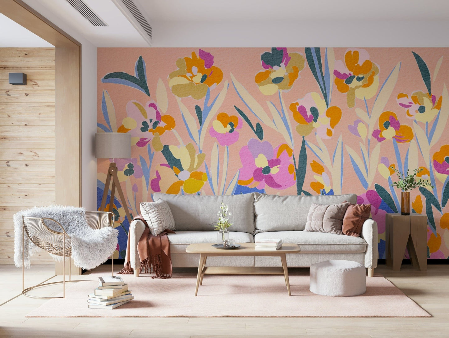 Painted Blossom Garden vibrant floral wallpaper for walls design.