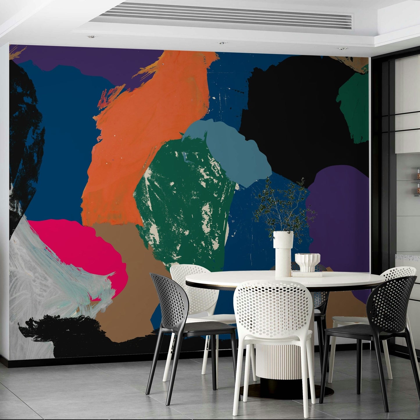 Subtle painted layers in mural wallpaper

