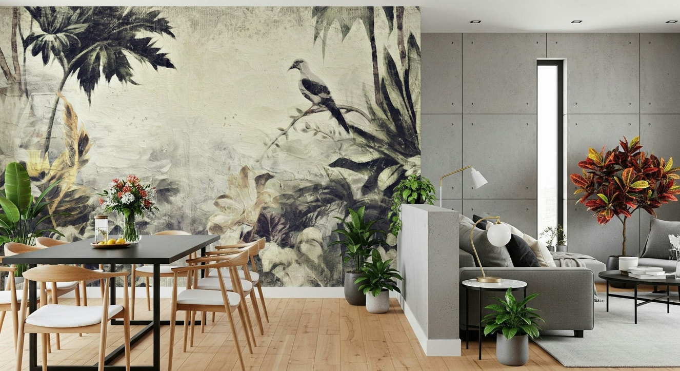 A beautiful painted dove wallpaper mural with graceful birds.