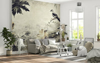 A peaceful modern abstract mural on decorative wallpaper.