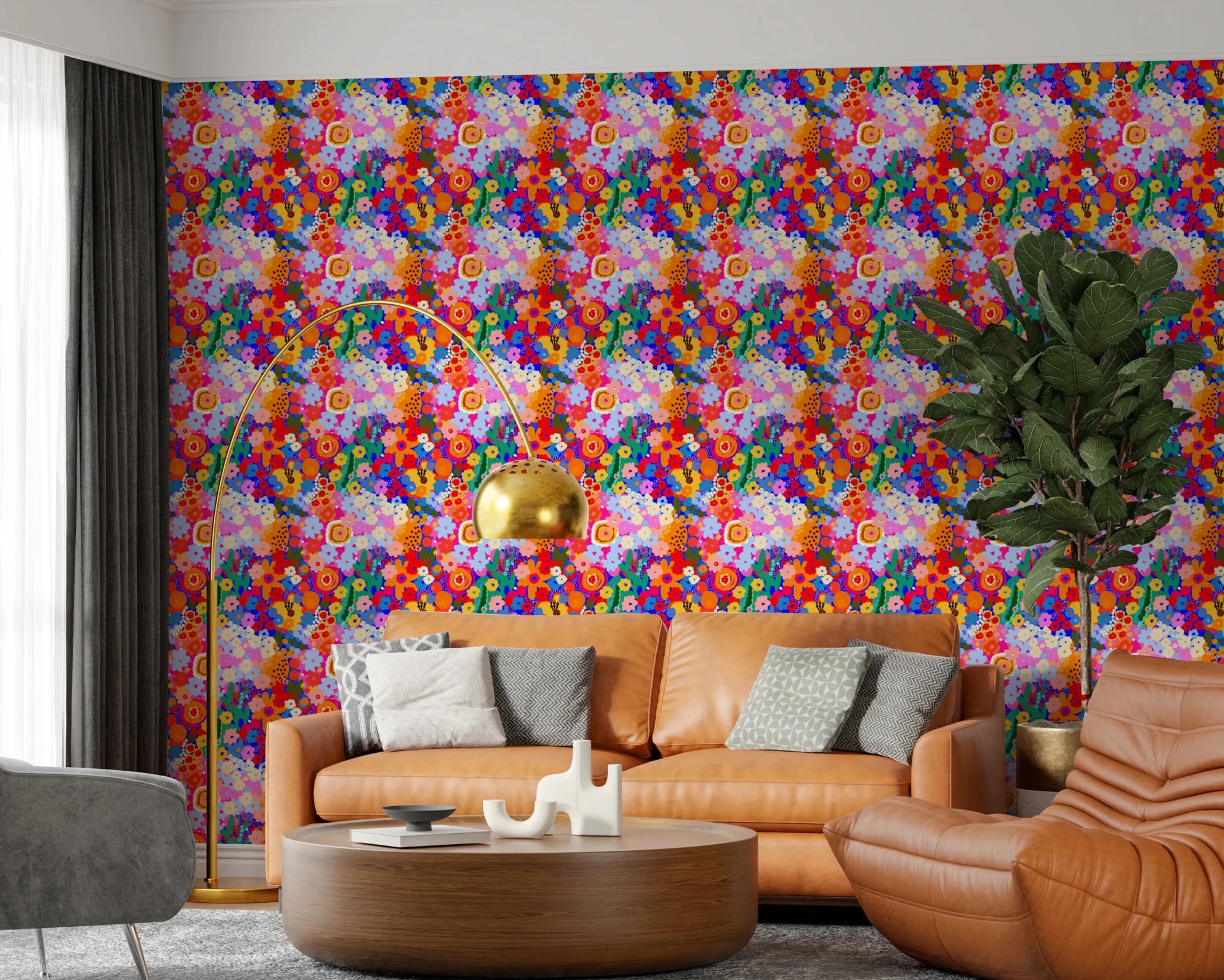  Hallway with Painted Garden Bloom Spring Colorful Flowers Wallpaper, GD8820