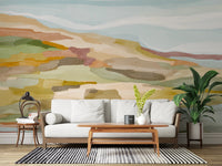 Modern sitting room with Painted Hills Wall Mural in pastel landscape hues