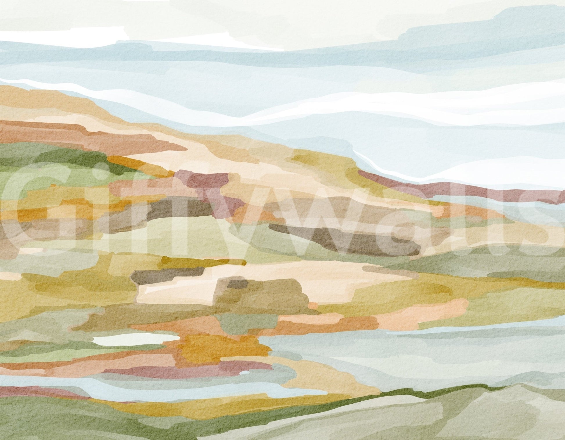 Close-up of Painted Hills Wall Mural showing soft layered hills and brushwork