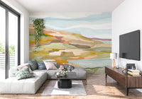 Bright living room with Painted Hills Wall Mural in painted rolling hill tones