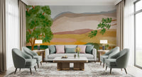 Soft, muted pastel hills create depth in the Painted Hillside Calm Wall Mural design.