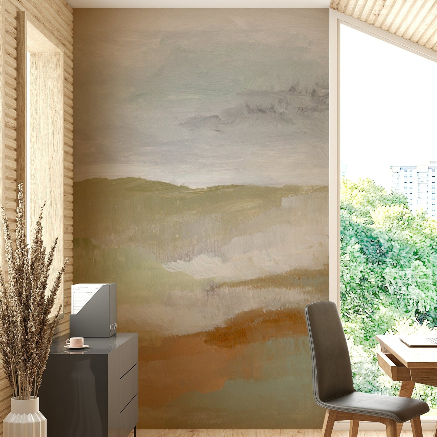 The colors are soft, muted tones with a subtle gradient.

