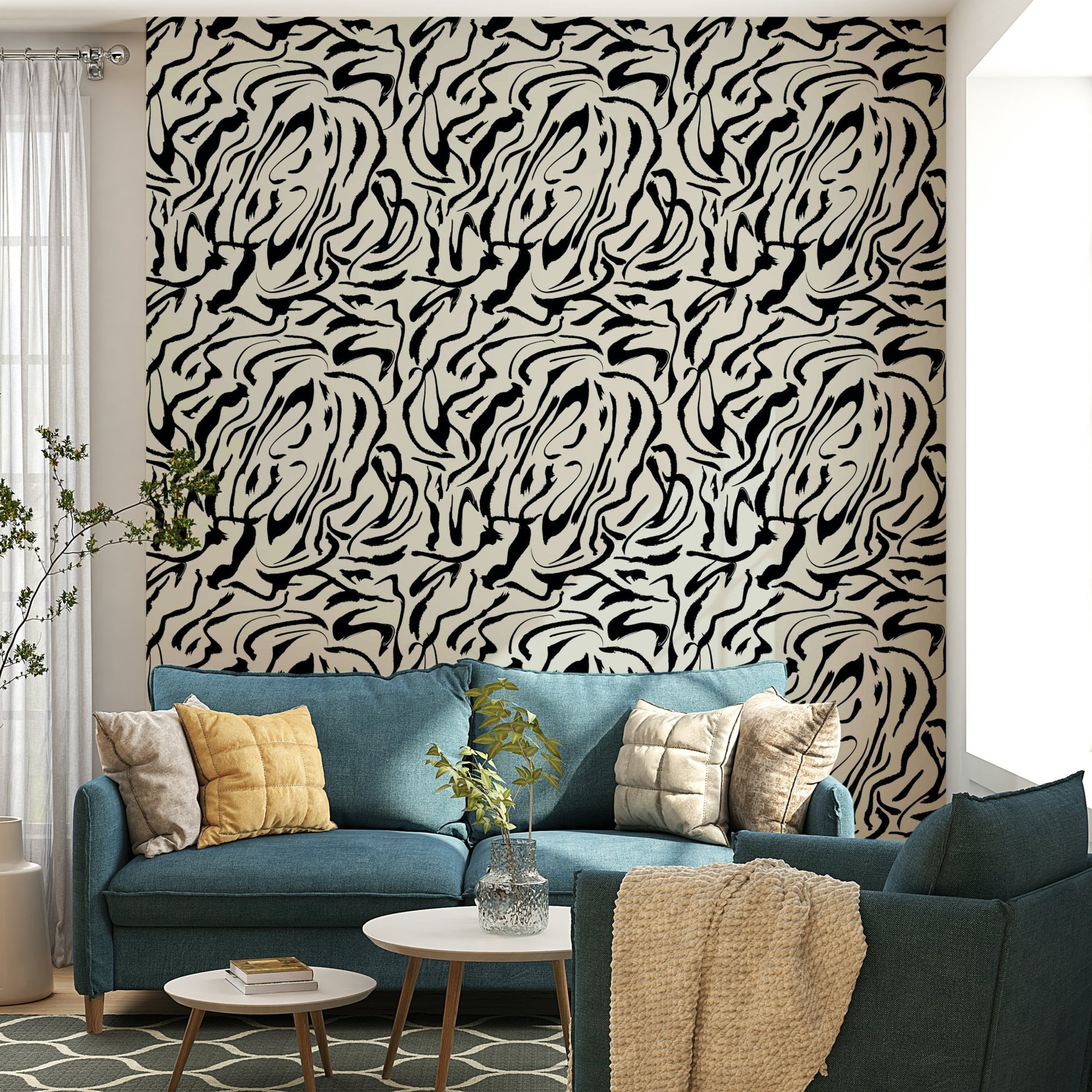 A close-up of the textured brushstrokes and lines in the design.

