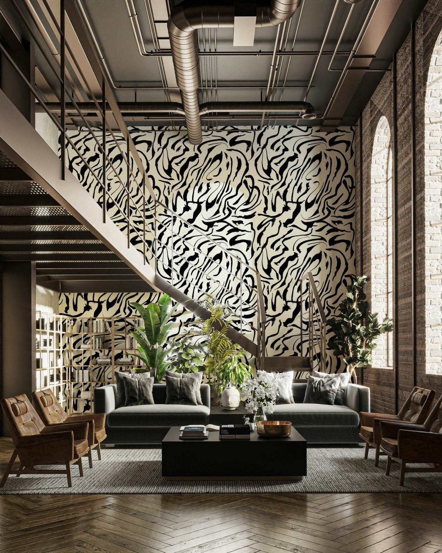 A detail shot of the elegant lines in the wallpaper.

