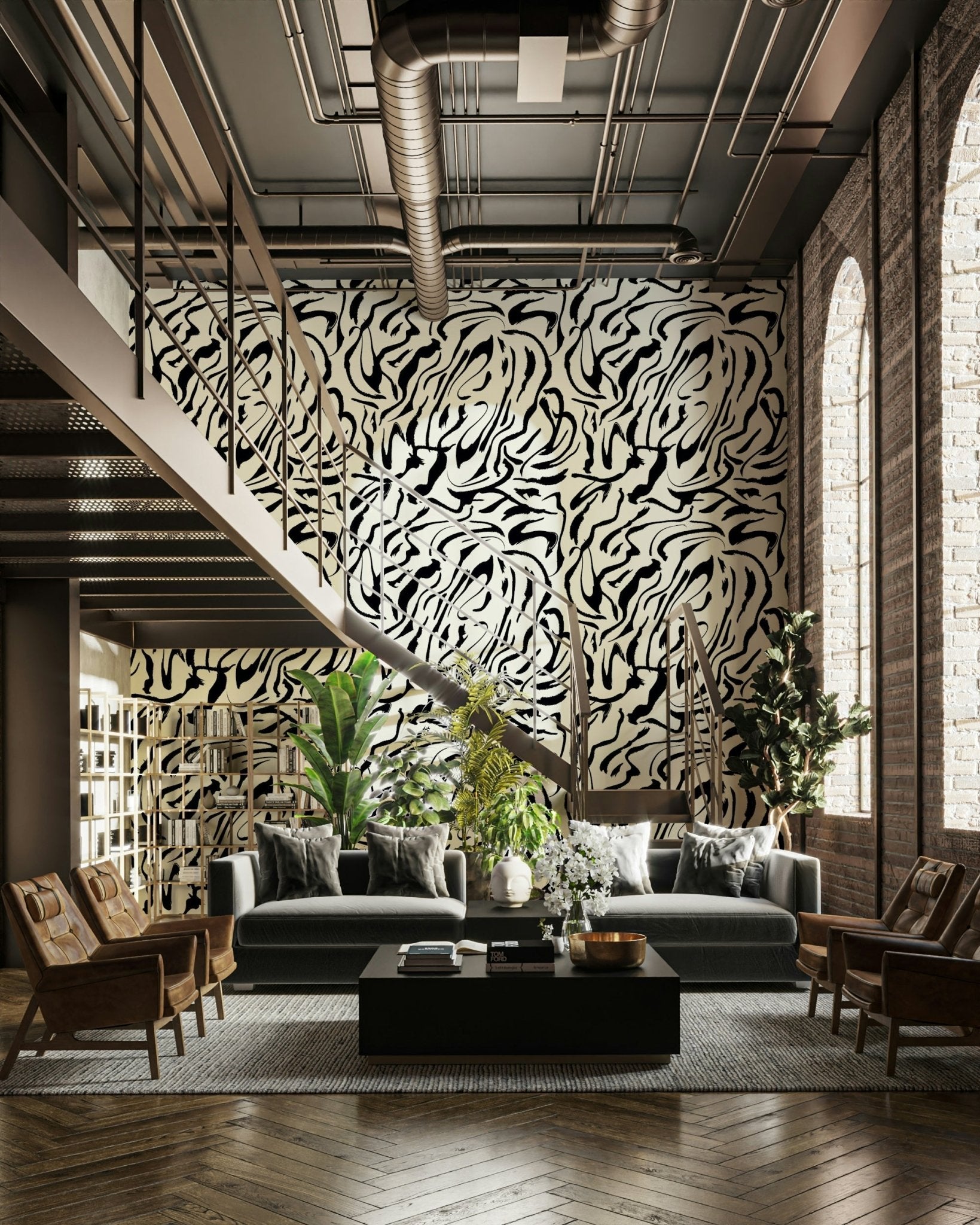 A detail shot of the elegant lines in the wallpaper.

