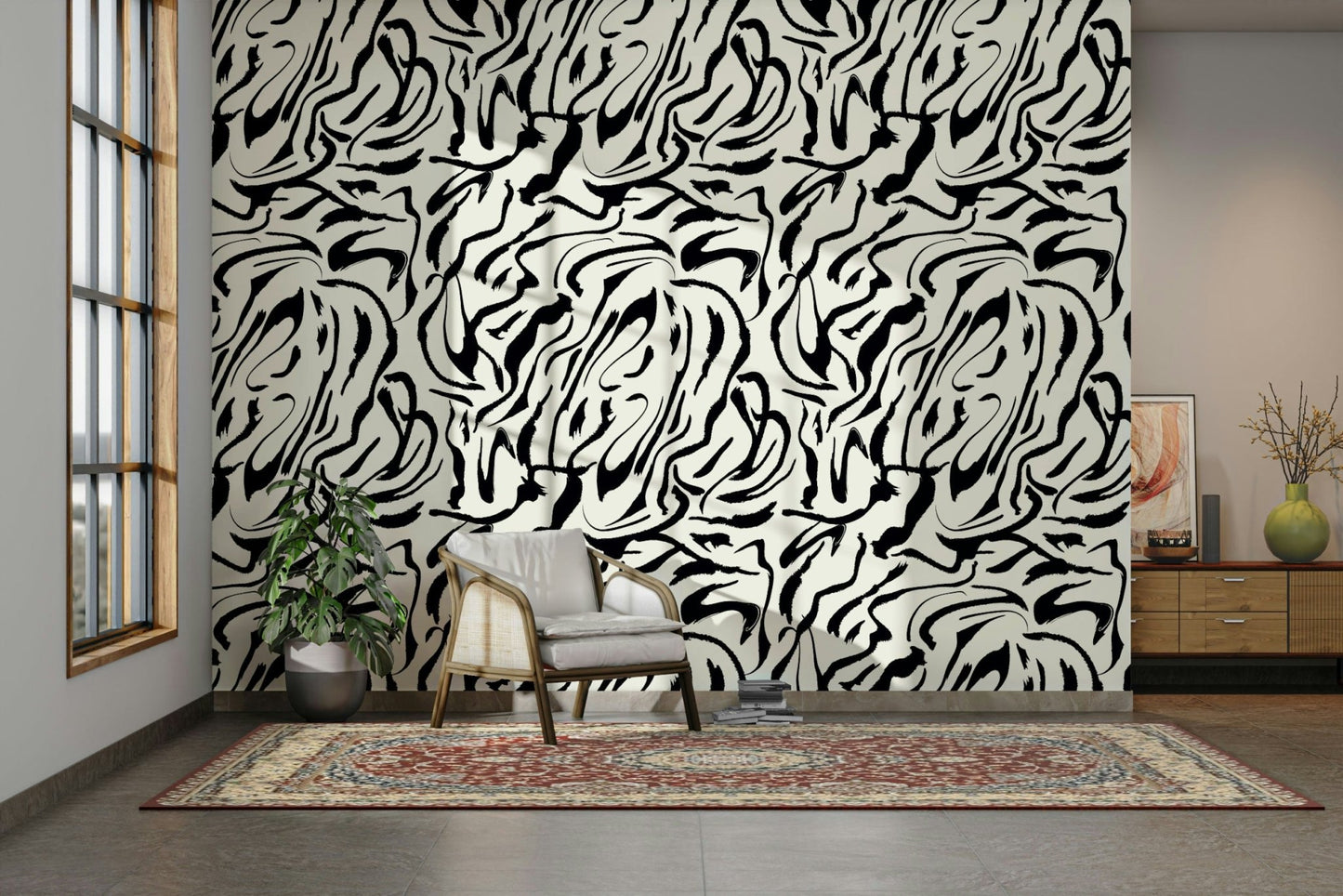 A high-angle view of the wall mural in a large space.

