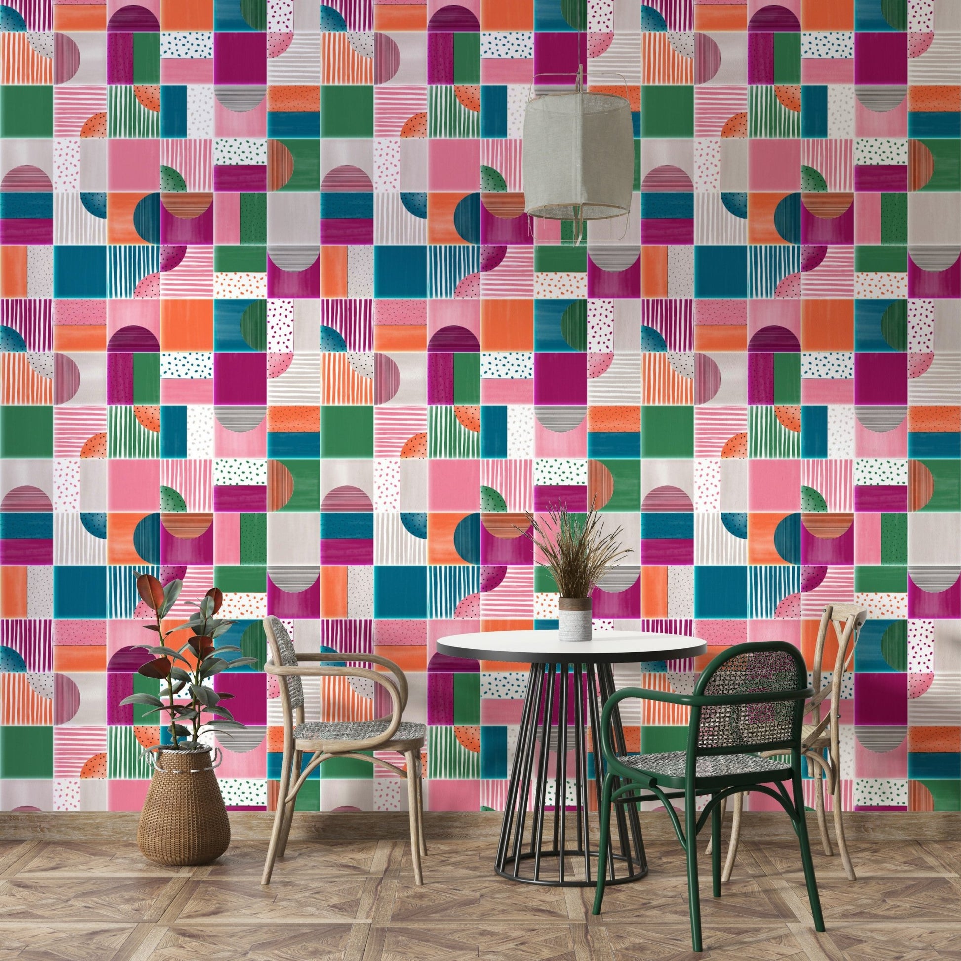 Contemporary tile aesthetic on wallpaper.

