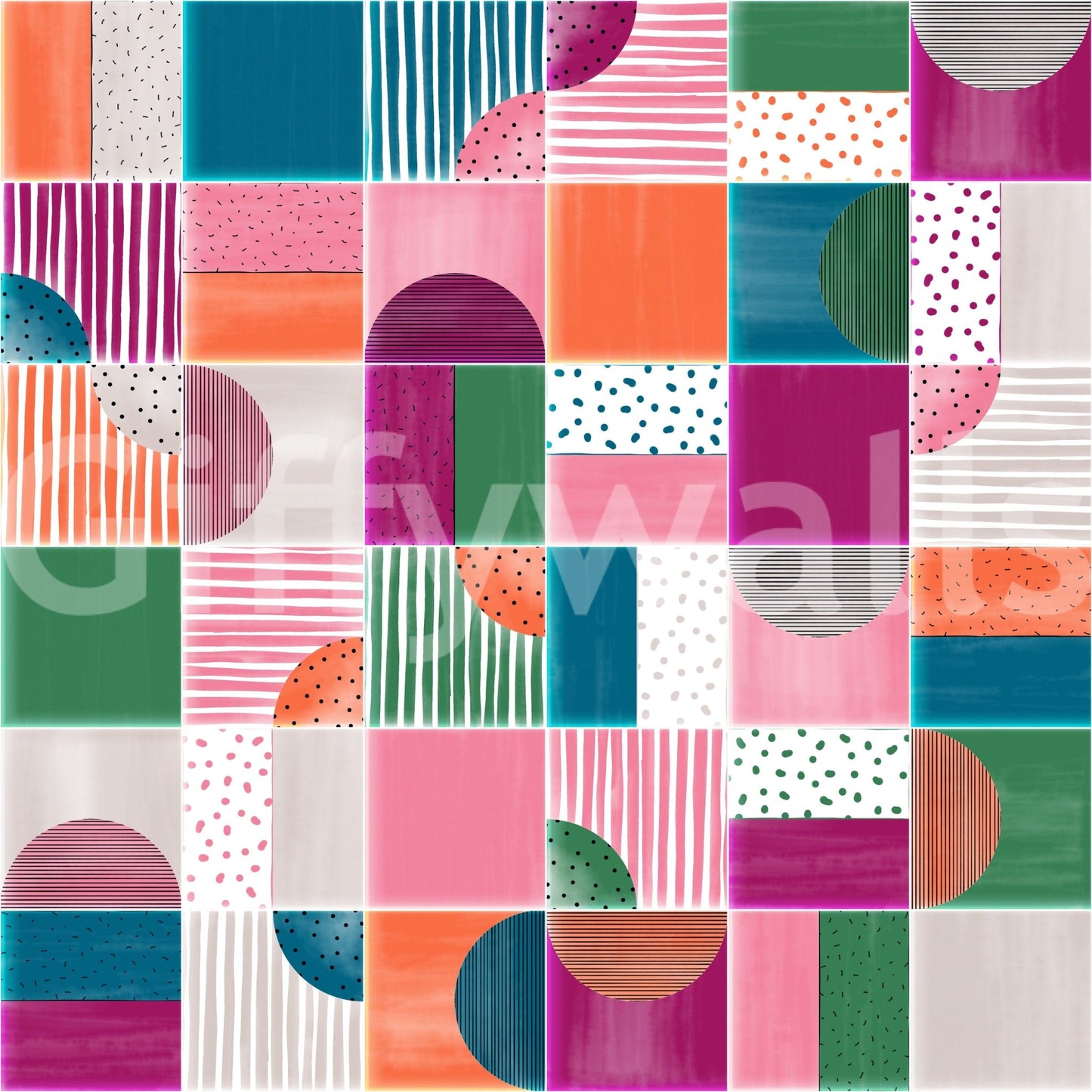 Celebrates abstract forms and vibrant hues.

