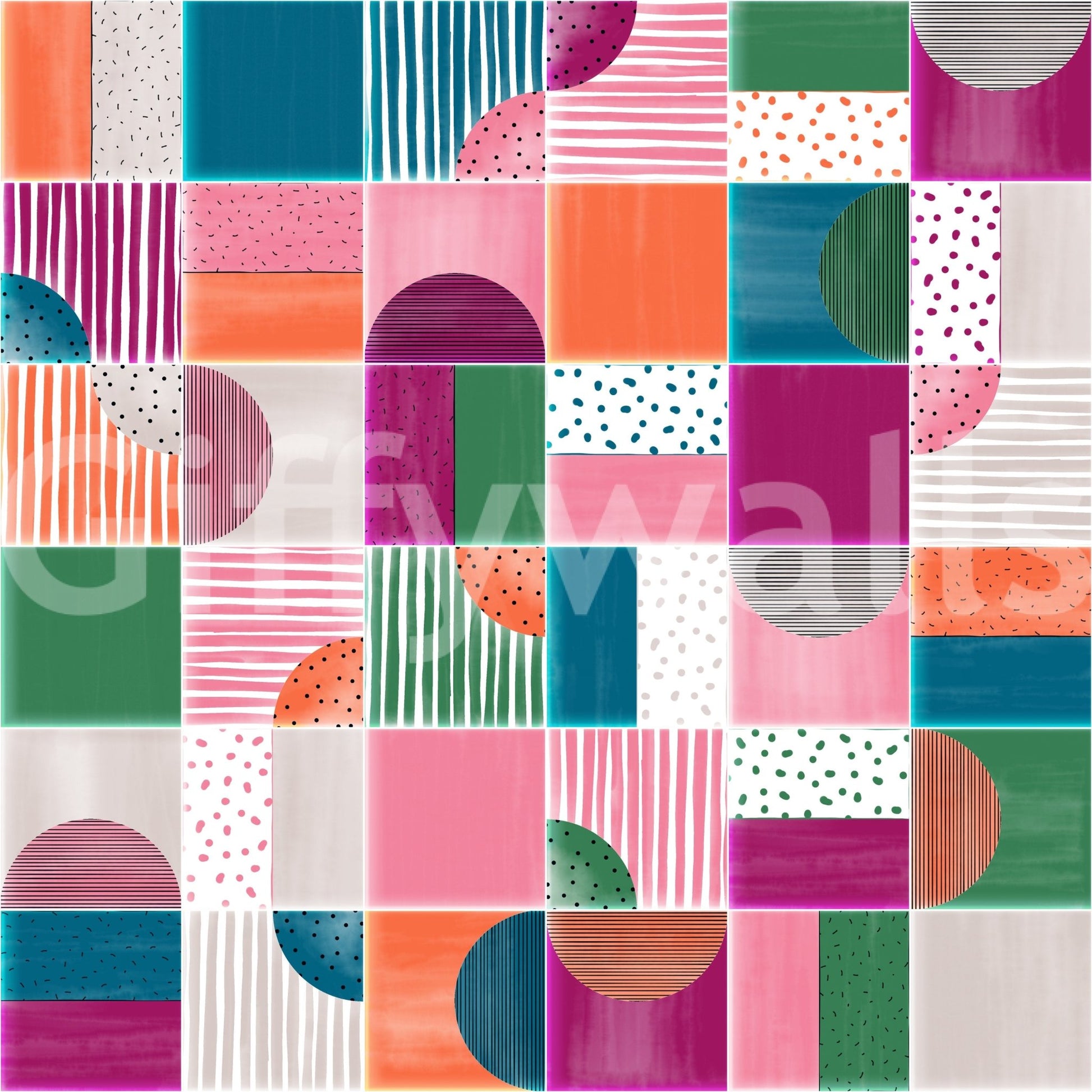 Celebrates abstract forms and vibrant hues.

